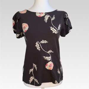 Ann Taylor Black Floral Blouse NWOT